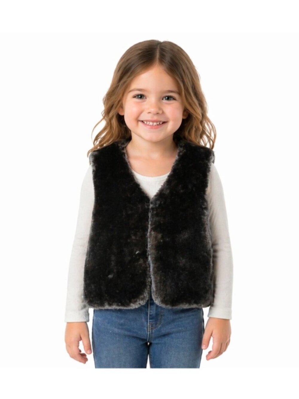Epic Threads Girls Faux Fur Vest Deep Black 2T Soft Plush Button Front Winter